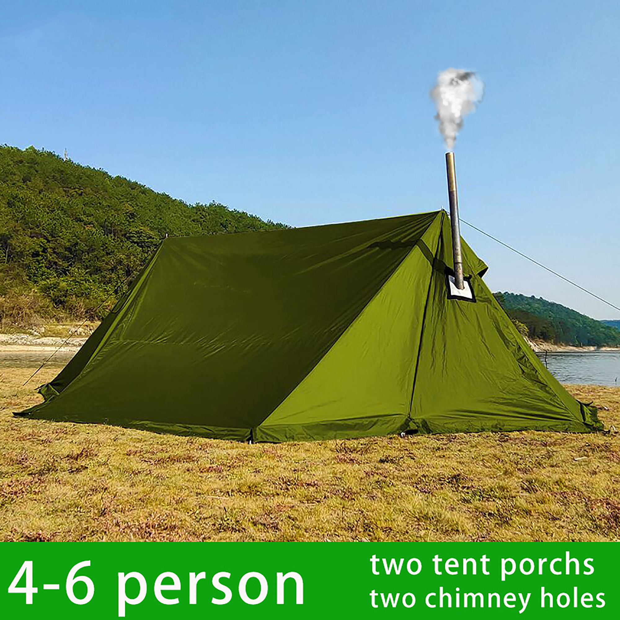 Large 4 Man Tent for Camping Family Hot Tent with Stove Hole Waterproof ...